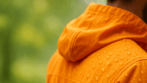 Regen perlt von Regenjacke ab